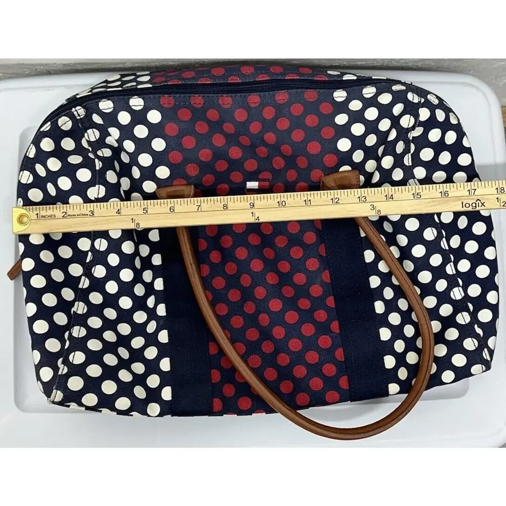 Tommy Hilfiger Canvas Zippered Tote Bag Red White Blue Overnight Classic - Picture 7 of 8
